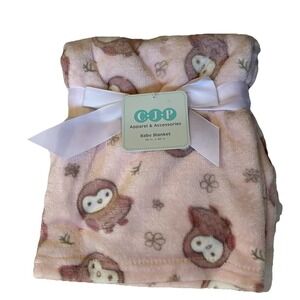 CJP Cudlie Pink Owl Baby Girl Blanket Flowers Security Plush Lovey 30x40 NWT